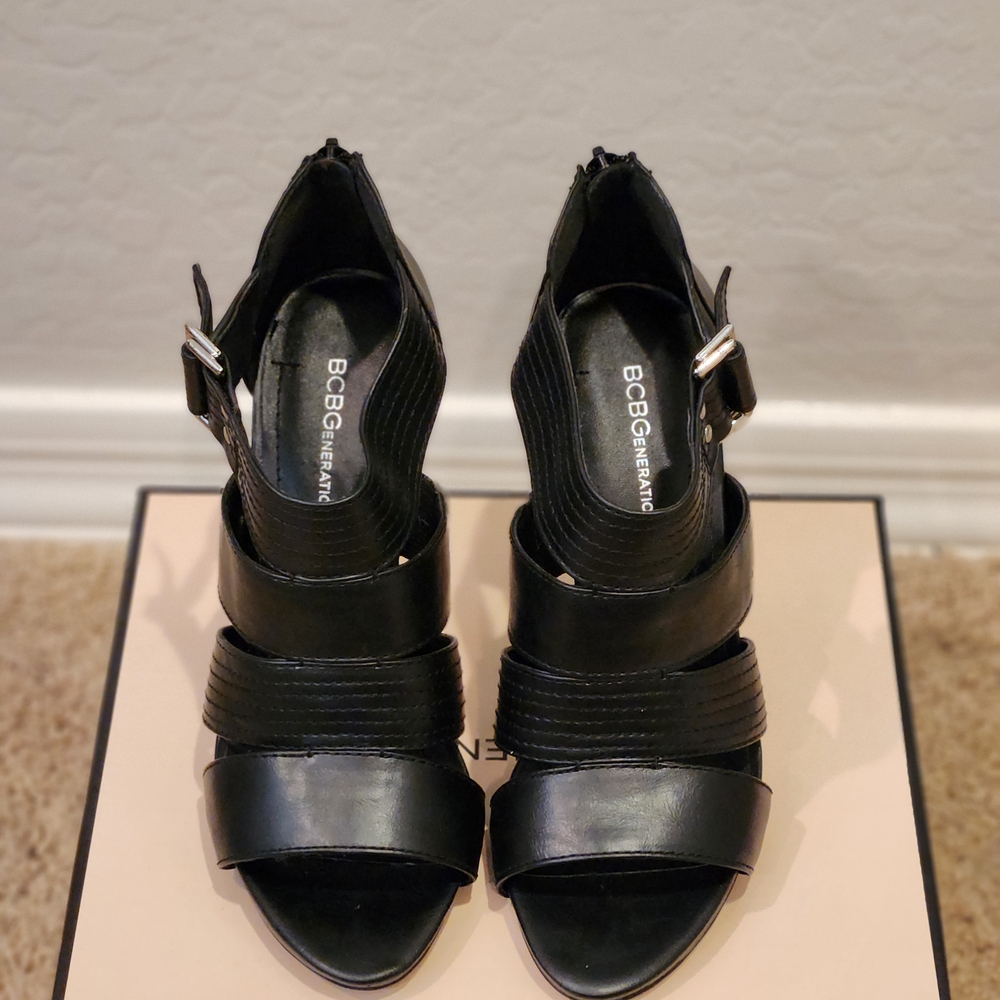 BCBGeneration Black Buckle Strap Heels